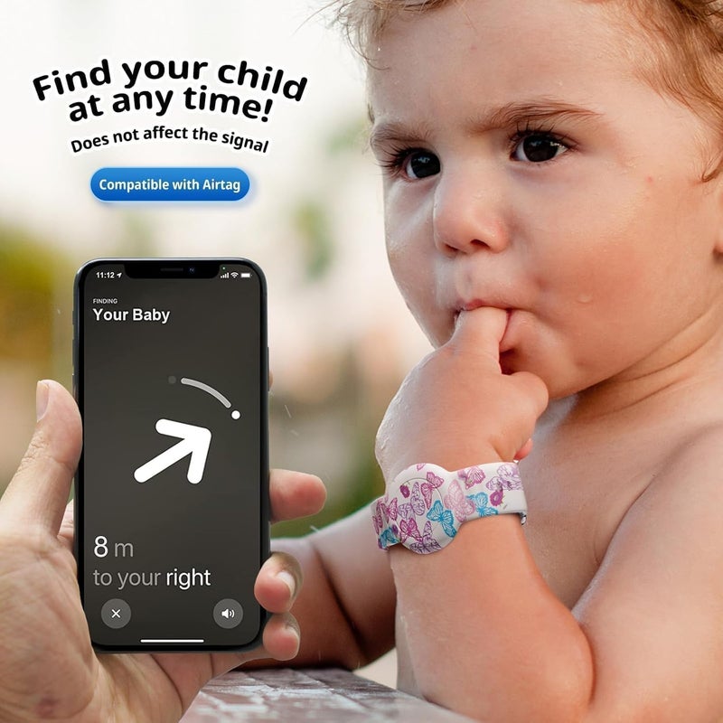 Foweroty for AirTag Bracelet for Kids, Waterproof Cute Print for Air tag Holder for Kids with Soft Silicone Full Coverage Anti-Lost Hidden for Airtag Wristband Accessories for Child, Butterfly - Image 5